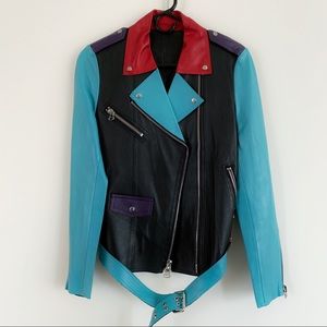 Japanese color block leather jacket
